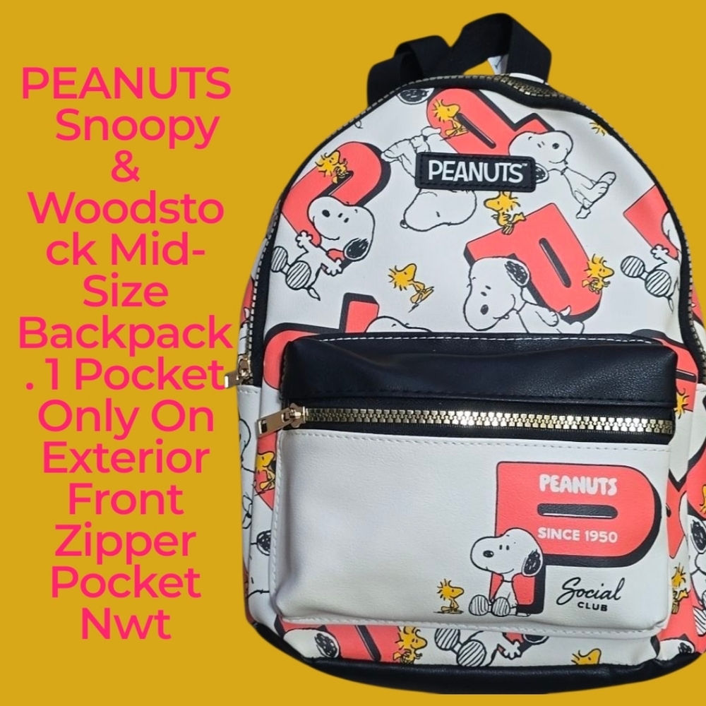 Peanuts Snoopy and Woodstock Mid-Sized Backpack Red and Black Accents Nwt